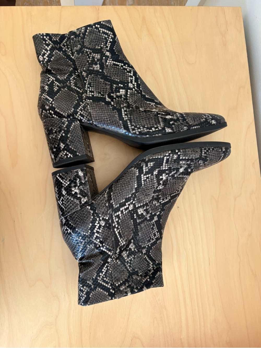 Madden Girl Snake-Print Pointed Toe Ankle Boots - Women's Black/Grey - Picture 6 of 10